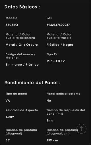TV Hisense 55 Mini LED 4K 55U6KQ