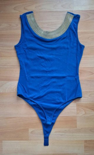 Body elegante mujer azul y dorado