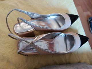 Zapatos Zara Slingback Puntera Negra Beige