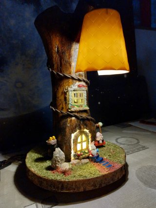 Lámpara de mesa 2 ambientes. Arte madera natura