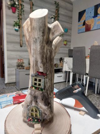 Lámpara de mesa 2 ambientes. Arte madera natura