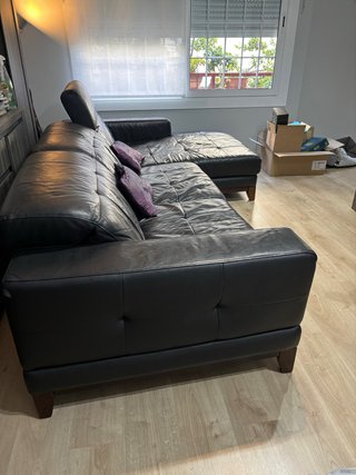 Sofá chaise longue de piel negro