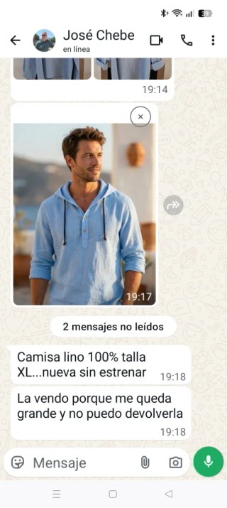 Camisa Lino Azul Talla XL Nueva