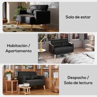 Sofá 2 Plazas Piel Sintética Negro