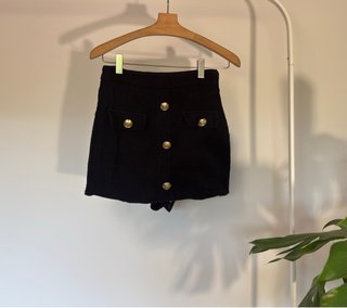 Minifalda tweed negro botones dorados