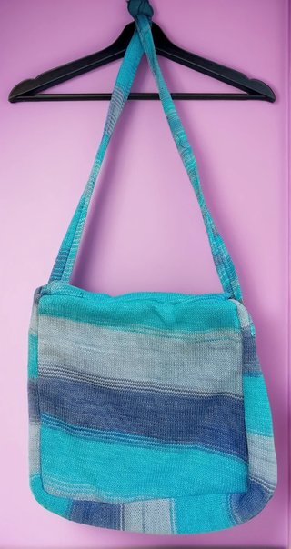 Bolso bandolera tribal azul y turquesa