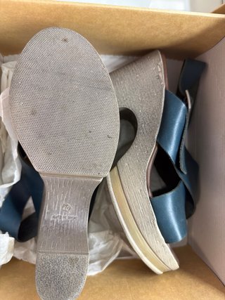 Sandalias cuña azul y beige mujer