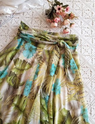 Falda Zara Gasa Estampada Verde Talla S
