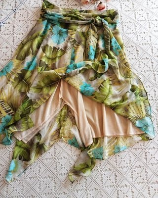 Falda Zara Gasa Estampada Verde Talla S