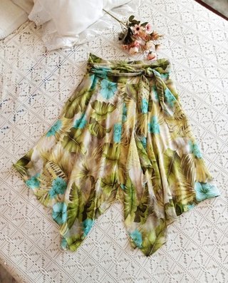 Falda Zara Gasa Estampada Verde Talla S