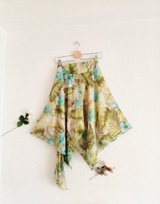 Falda Zara Gasa Estampada Verde Talla S