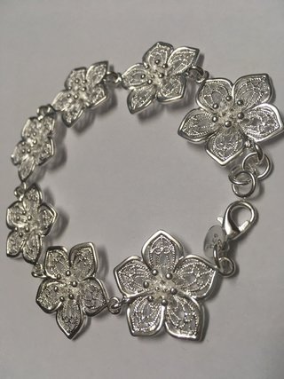 Pulsera Plata Flores Filigrana