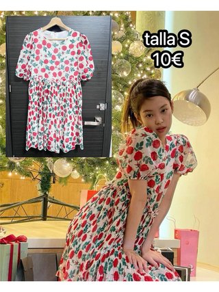 Vestido floral blanco y rojo talla S