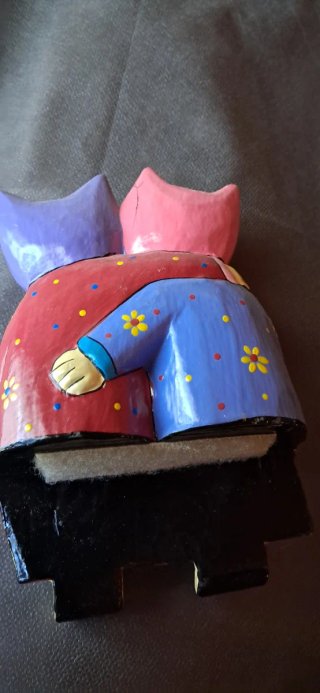 Coppia Gatti Balinesi Legno Dipinto