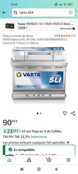 Batería Coche Varta D24 12V 540A Precio negociable