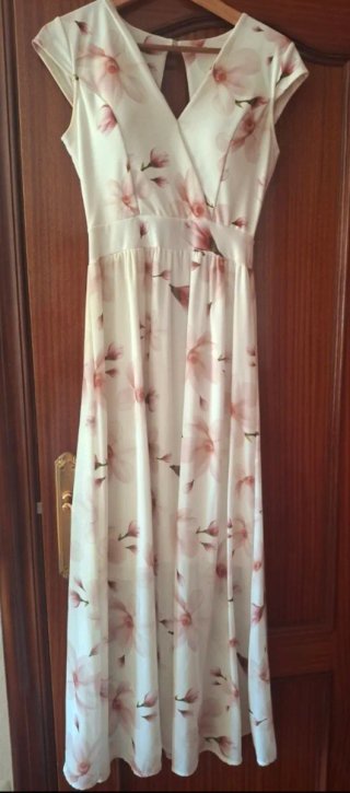 Vestido elegante floral blanco y rosa