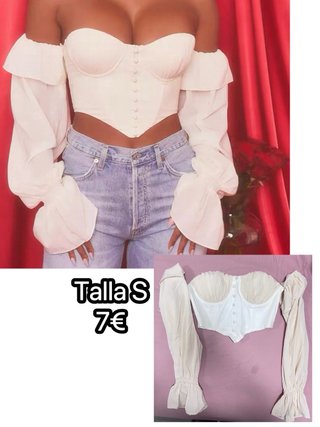 Top Corsé Beige Mangas Voluminosas Talla S