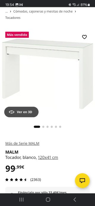 Tocador MALM blanco 120x41 cm