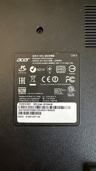 Portátil Acer Negro SSD 480GB