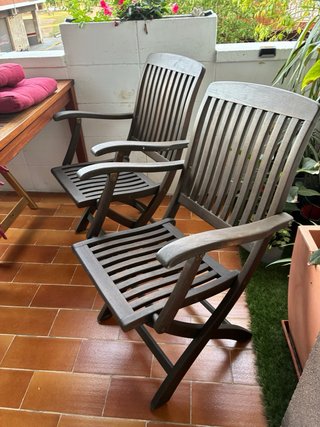 2 sillas de madera de teca plegables con brazos