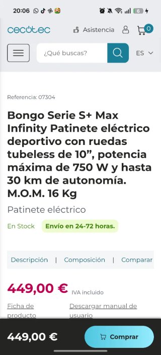 Patinete Eléctrico Cecotec Bongo