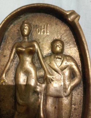 Cenicero Antiguo de Bronce Macizo Doble Cara OH AH