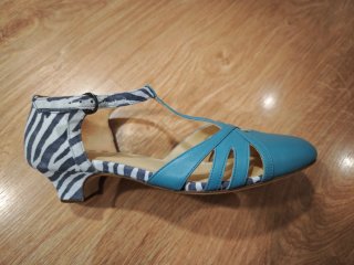 Zapatos de baile azules y cebra nuevos