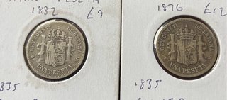 5 Monedas Plata España Pesetas y 1 Real