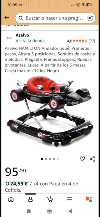 Andador Coche Negro y Rojo
