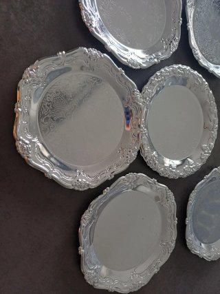 Set 7 posavasos/minibandejas vintage plateadas
