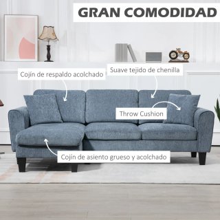 Sofá Rinconera Chaise Lounge Reversible Gris/Azul