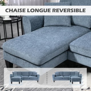 Sofá Rinconera Chaise Lounge Reversible Gris/Azul