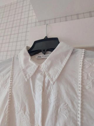 Vestido Midi Zara Blanco Bordado