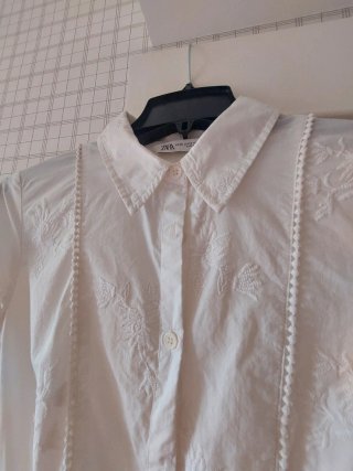 Vestido Midi Zara Blanco Bordado