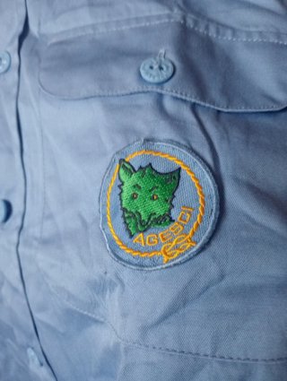 Camicia scout azzurra con patch