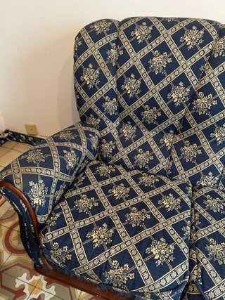 Sofá y 2 butacas tela azul y beige