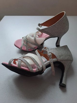 Zapatos de Baile Latino Plateados y Rosas