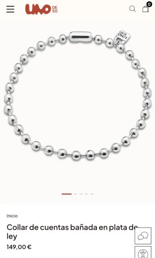 Collar de cuentas Plata Uno de 50 Sin usar.