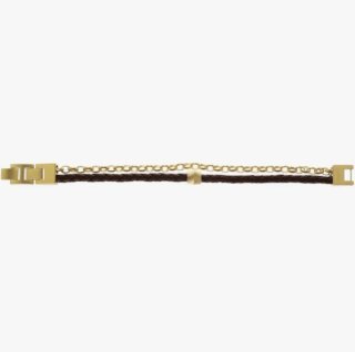 Pulsera Fossil Cuero Trenzado y Cadena Dorada
