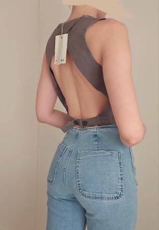 Chaleco lino traje gris mujer