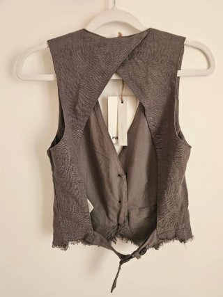 Chaleco lino traje gris mujer