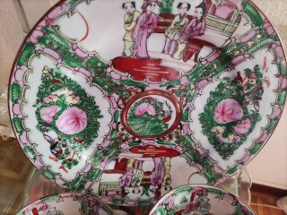 Plato y cuencos porcelana china decorada