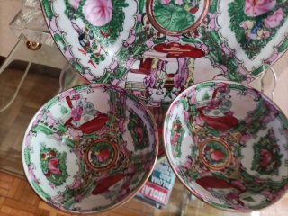 Plato y cuencos porcelana china decorada