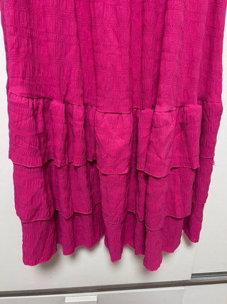 Vestido largo palabra de honor fucsia