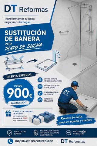 Sustitución bañera por plato de ducha