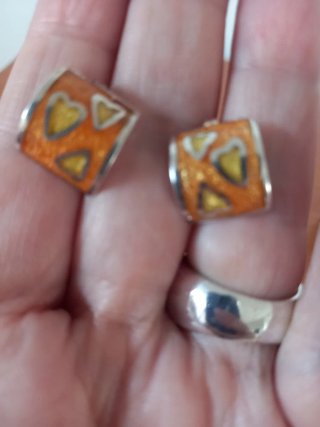 Conjunto Plata Esmaltada: Anillo y Pendientes