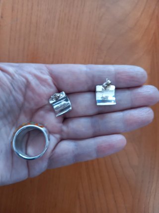 Conjunto Plata Esmaltada: Anillo y Pendientes