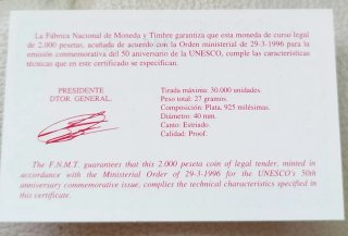 Moneda Plata PROOF 1996 Patrimonio de la UNESCO