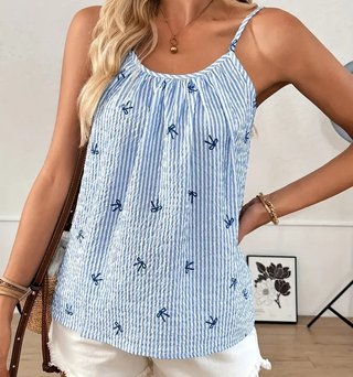 Top azul con rayas y lazos T L