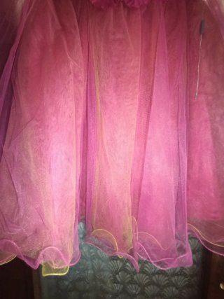 Vestido fiesta rosa, dorado lentejuelas y tul